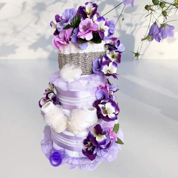 Basket of Flowers Diaper Cake